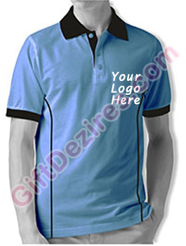 Designer Sky Blue and Black Color Company Logo T Shirts